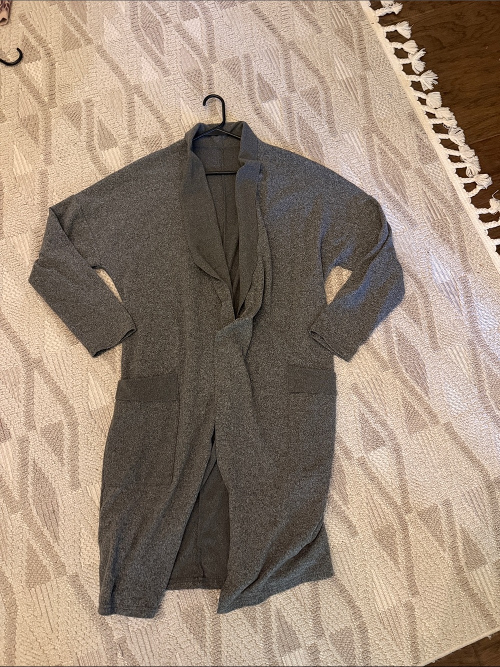Long Open Front Gray Cardigan Coat